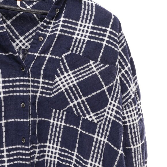 Free People Oversized Long Sleeve Button Down Shirt Blouse Women's M Blue/White - Picture 7 of 14